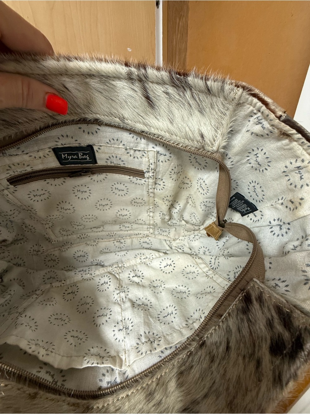 Myra Cowhide Leather Tote Bag in Brown and Tan - Picture 6 of 8